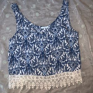 Blue and white china print tank top